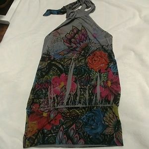 Grey graffiti pattern halter top